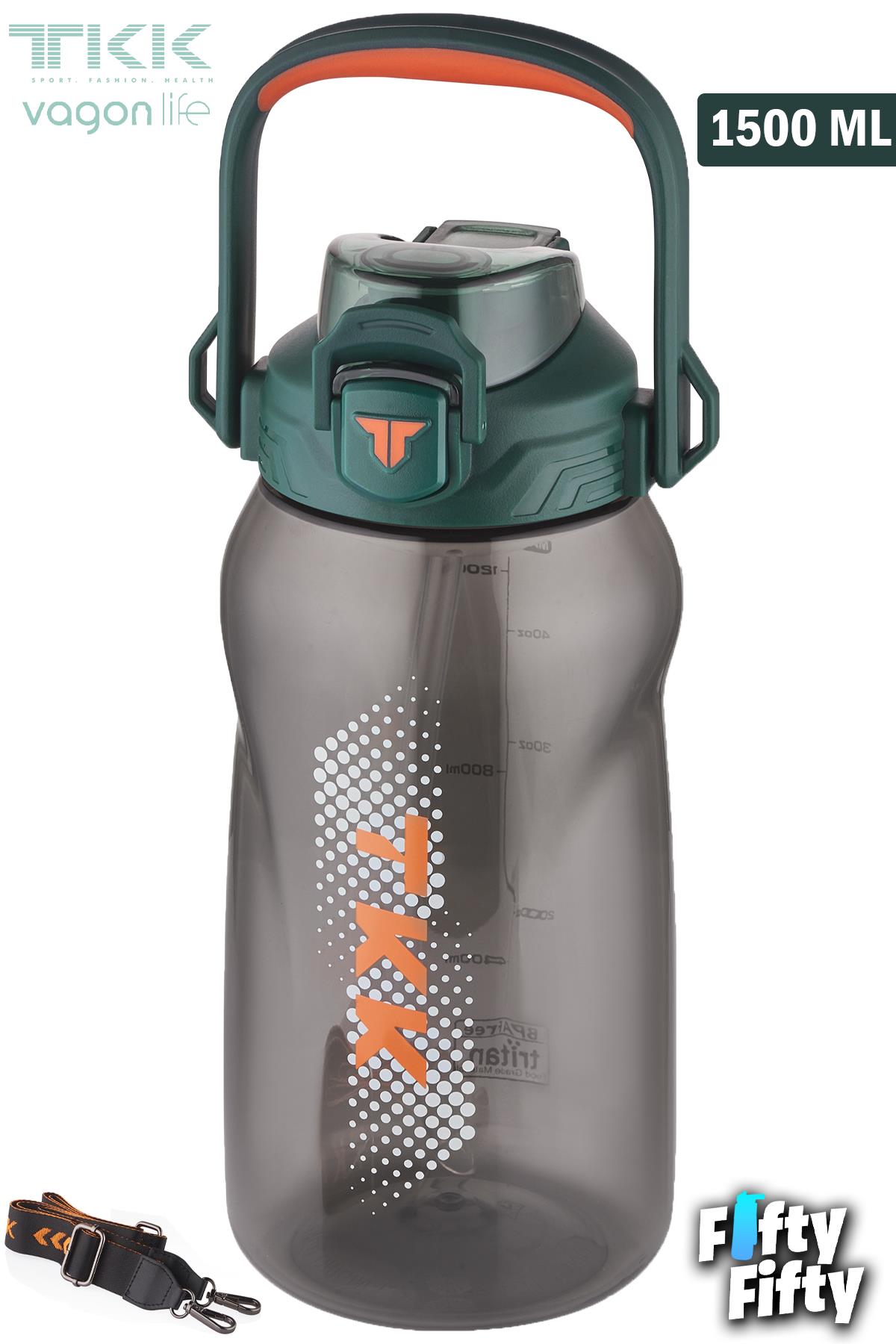 TKK 1500 ML Tek Kapak Çift Kullanım Pipetli/Rahat İçim Tritan Su Matarası-FFTKK1027-1500ML - Yeşil