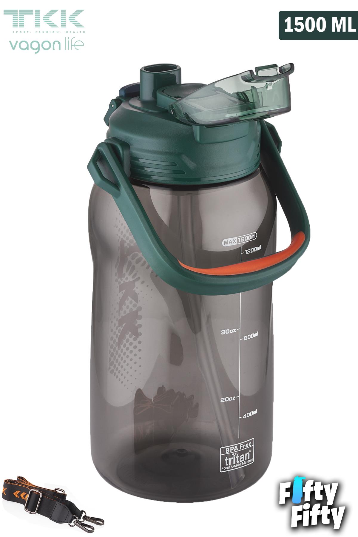 TKK 1500 ML Tek Kapak Çift Kullanım Pipetli/Rahat İçim Tritan Su Matarası-FFTKK1027-1500ML