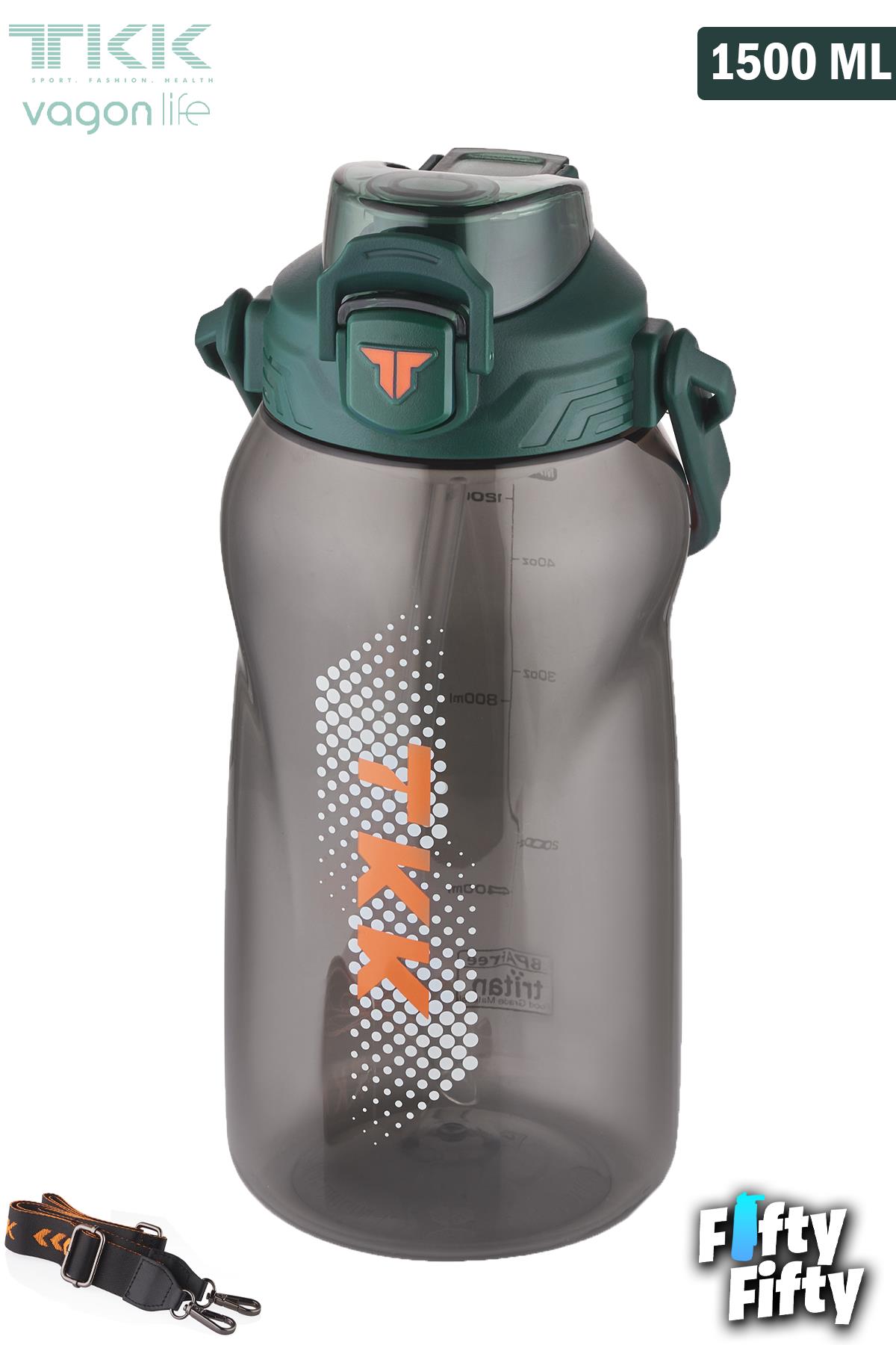 TKK 1500 ML Tek Kapak Çift Kullanım Pipetli/Rahat İçim Tritan Su Matarası-FFTKK1027-1500ML