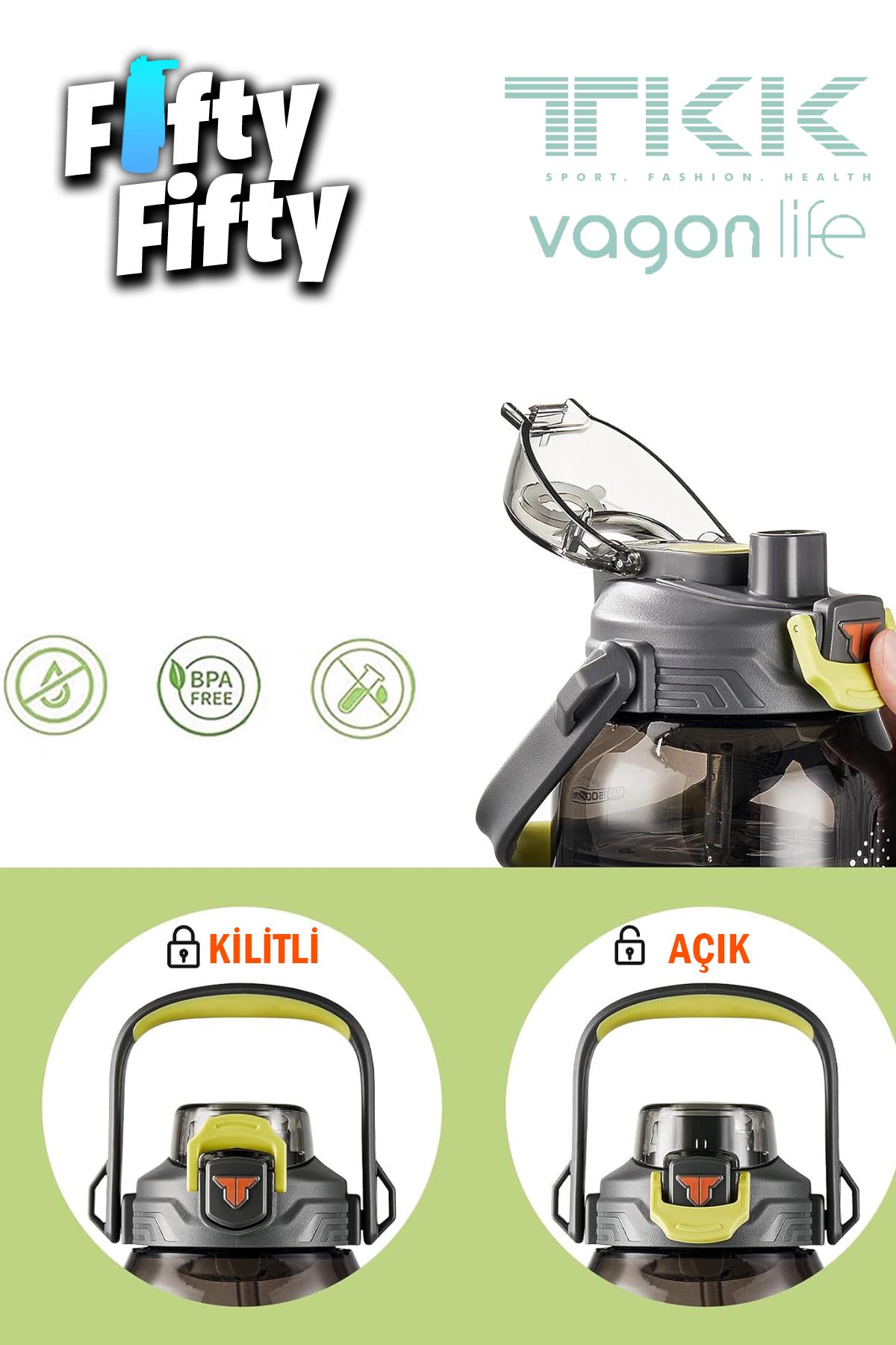 TKK 1500 ML Tek Kapak Çift Kullanım Pipetli/Rahat İçim Tritan Su Matarası-FFTKK1027-1500ML