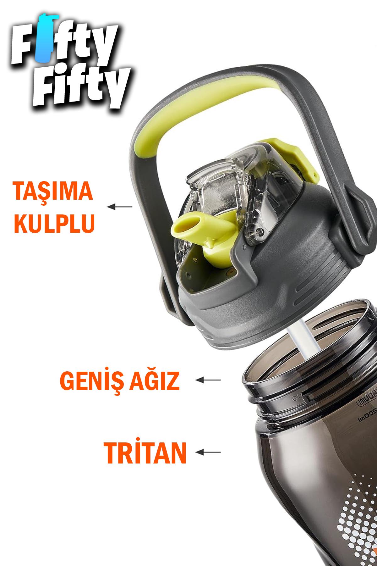 TKK 1500 ML Tek Kapak Çift Kullanım Pipetli/Rahat İçim Tritan Su Matarası-FFTKK1027-1500ML