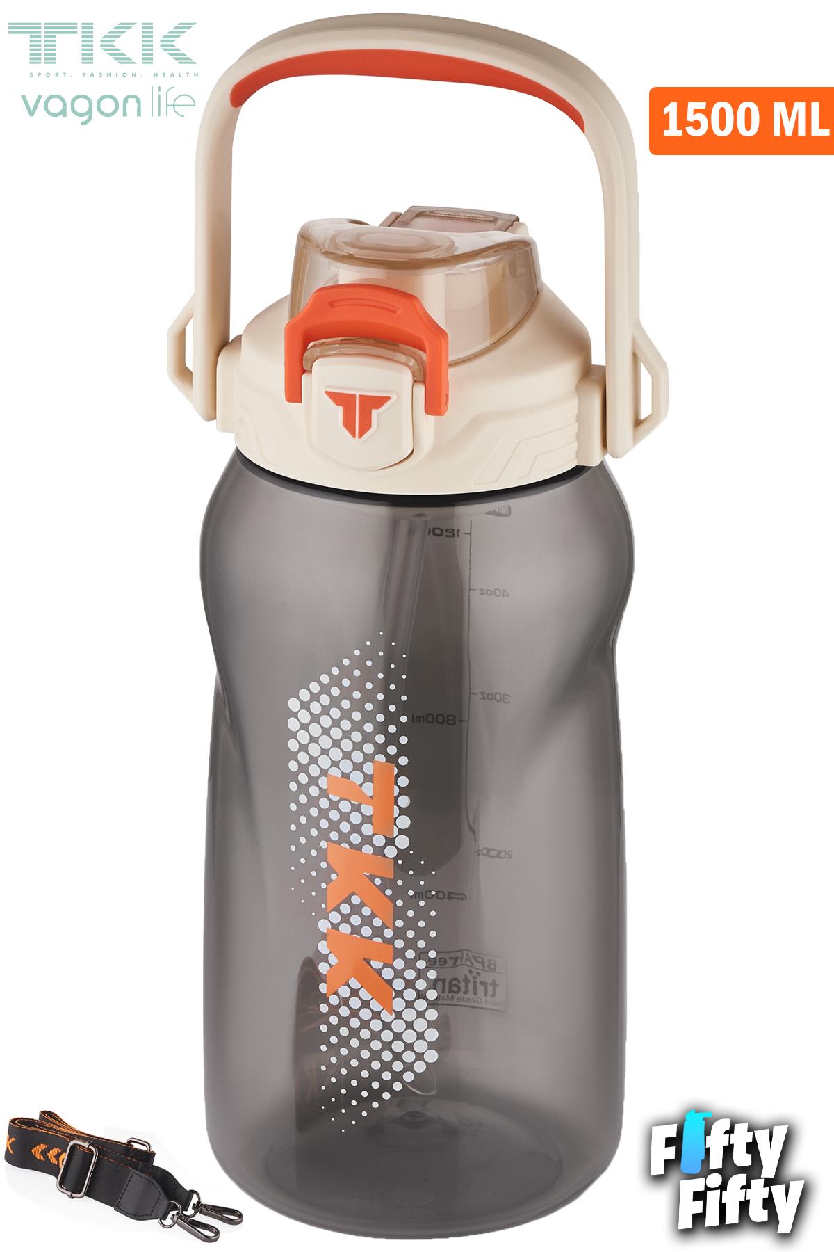 TKK 1500 ML Tek Kapak Çift Kullanım Pipetli/Rahat İçim Tritan Su Matarası-FFTKK1027-1500ML - Beyaz