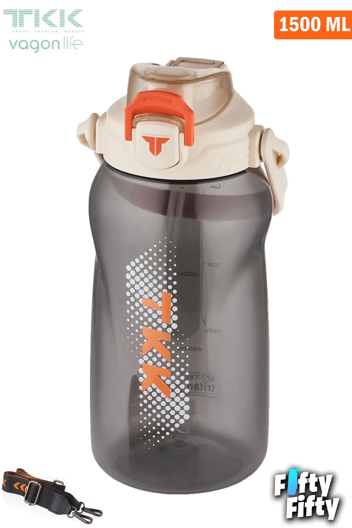 TKK 1500 ML Tek Kapak Çift Kullanım Pipetli/Rahat İçim Tritan Su Matarası-FFTKK1027-1500ML