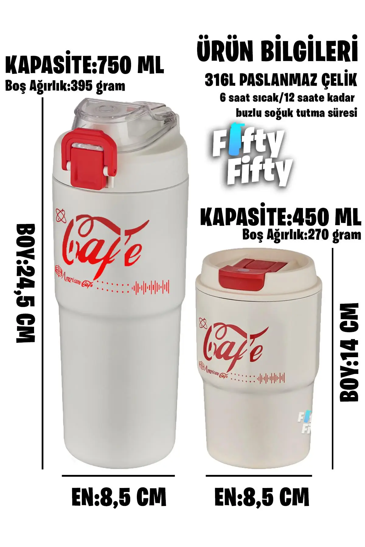 Vagonlife 2`li Çelik Termos-Kahve Bardağı Seti 750ML Çift Kullanım Termos//450ML Mug Kahve Bardağı