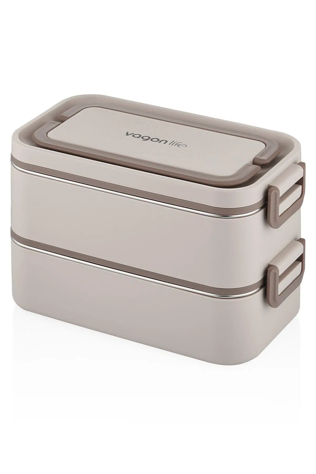 Vagonlife 2000 ML 2 Kat Paslanmaz Çelik Çorba Kaseli Bento Lunch Box Yeni Nesil Sefer Tası -FFLBOX01029 - Bej