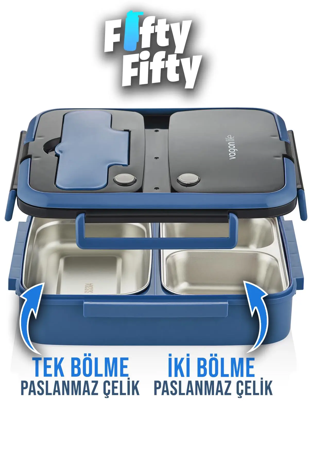 Vagonlife Lunch Box 1000 ML Tek Kat 3 Bölmeli Metal Kaşıklı Yeni Nesil Sefer Tası-FFLBOX10164