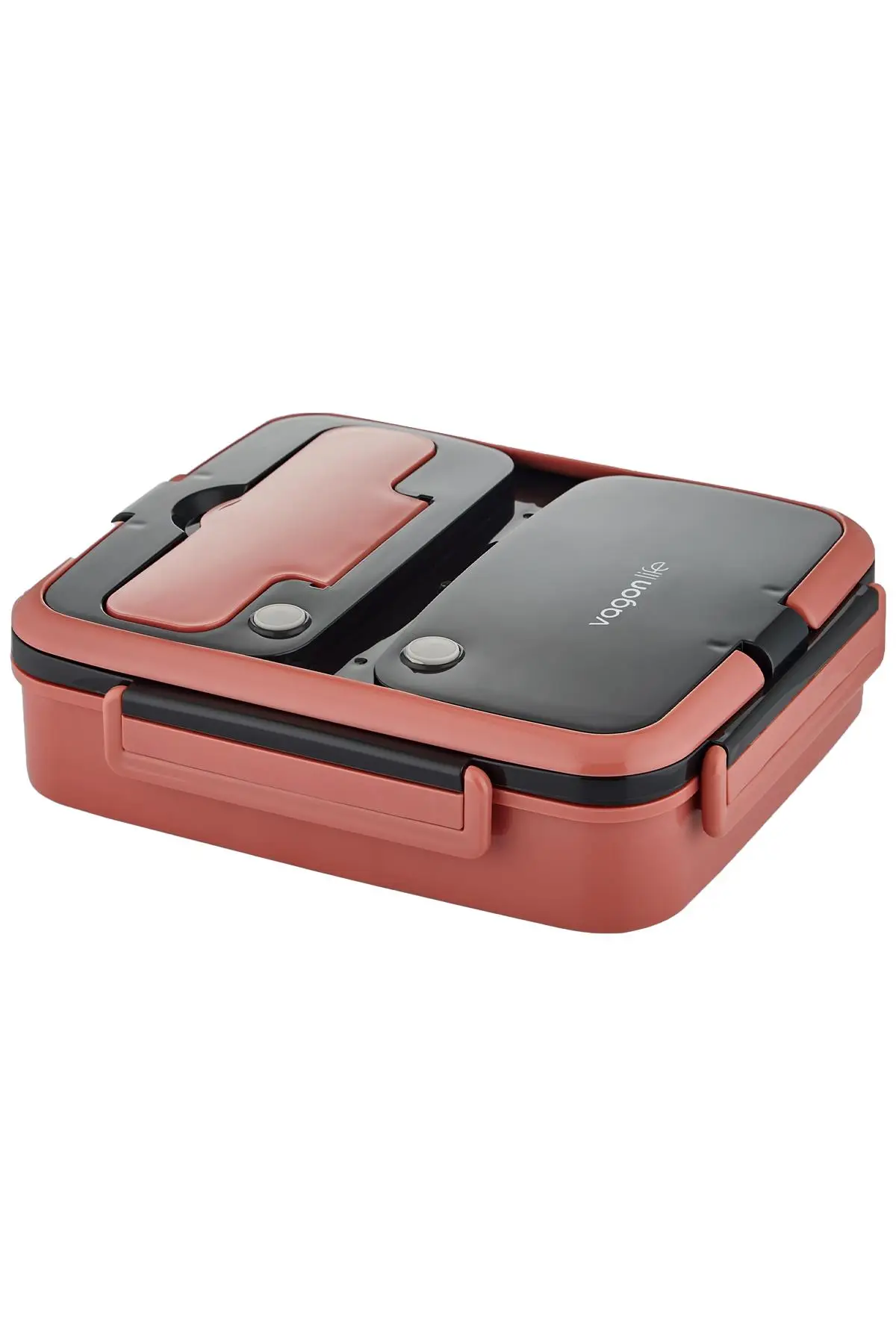 Vagonlife Lunch Box 1000 ML Tek Kat 3 Bölmeli Metal Kaşıklı Yeni Nesil Sefer Tası-FFLBOX10164 - Kırmızı