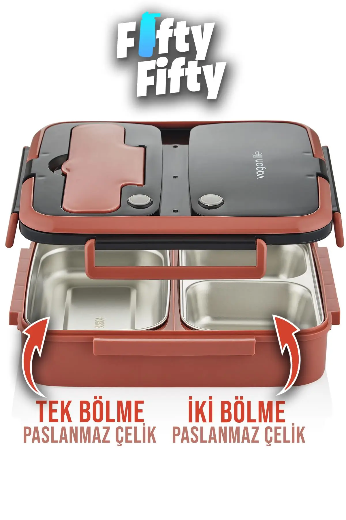 Vagonlife Lunch Box 1000 ML Tek Kat 3 Bölmeli Metal Kaşıklı Yeni Nesil Sefer Tası-FFLBOX10164
