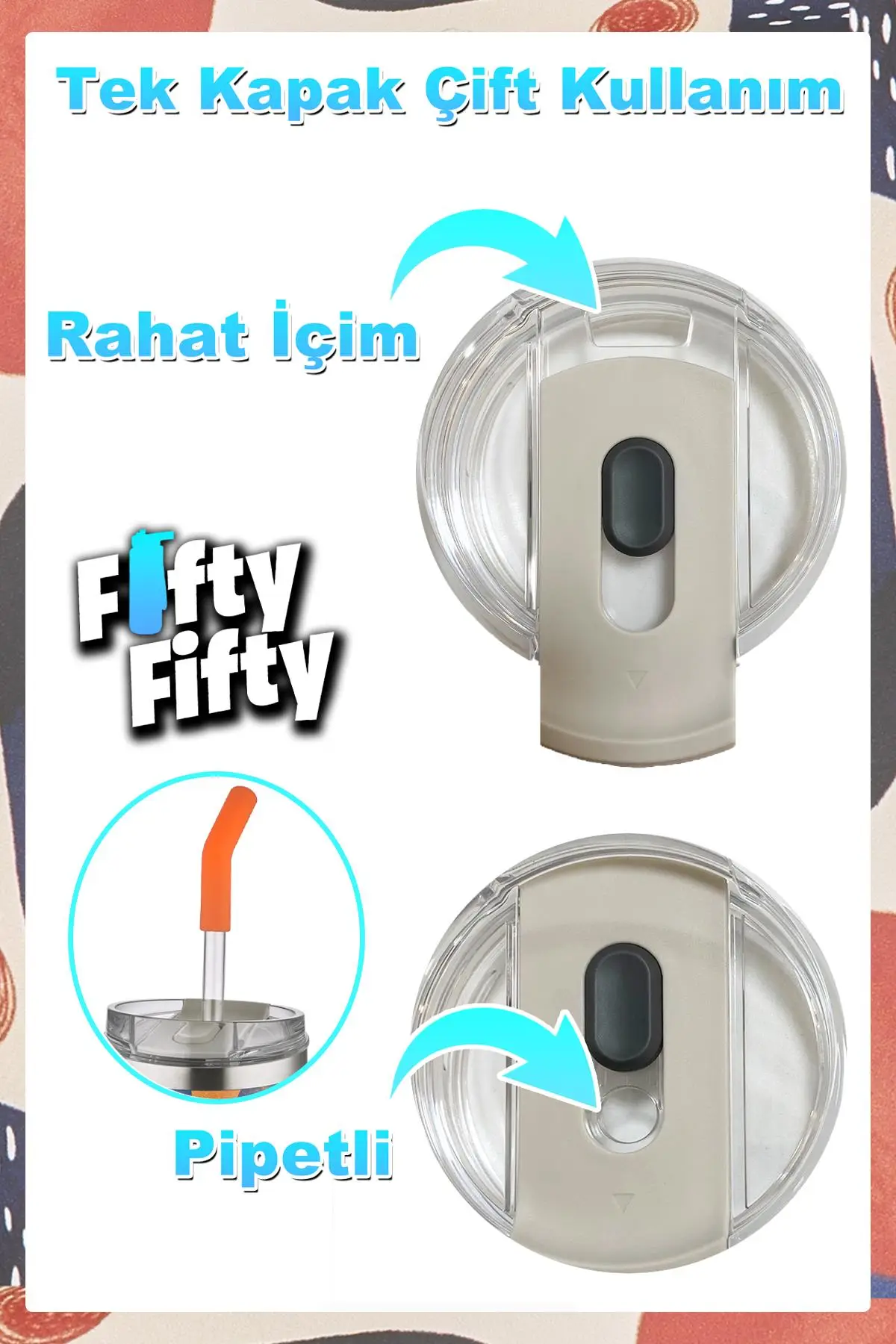 Vagonlife Tumbler Özel Desenli Cup 590 ML Vakumlu Paslanmaz Çelik Termos Pipetli/Rahat İçim -FFVGN1001-590ML