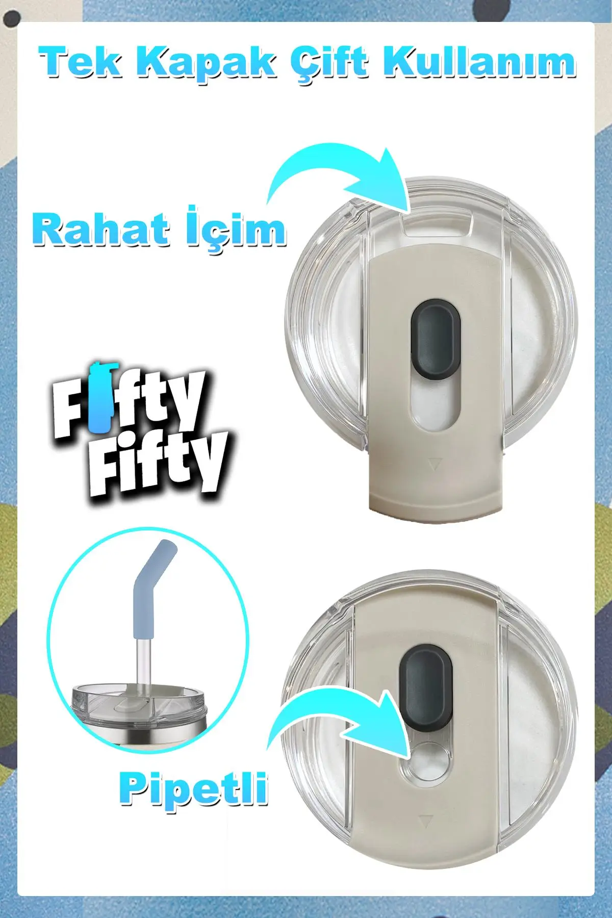 Vagonlife Tumbler Özel Desenli Cup 590 ML Vakumlu Paslanmaz Çelik Termos Pipetli/Rahat İçim -FFVGN1001-590ML